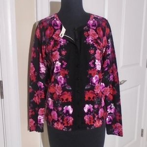 TALBOTS 100% Merino Wool Floral Print Cardigan NWT